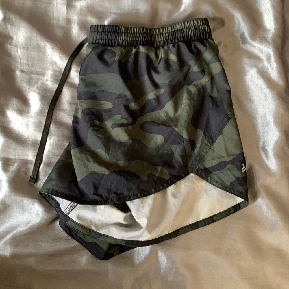 Green camo workout shorts